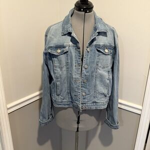 I&M Premium Jeans Distressed Denim Jacket Size 2x 4 Front Pockets